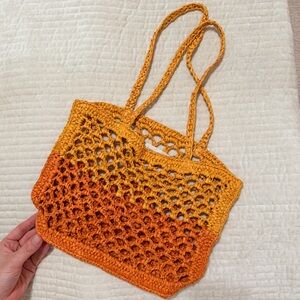 Lovers and Friend Orange Two-Tone Raffia Bag